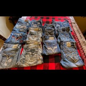 11 PAIRS OF AFFLICTION & ROCK REVIVAL MENS JEANS